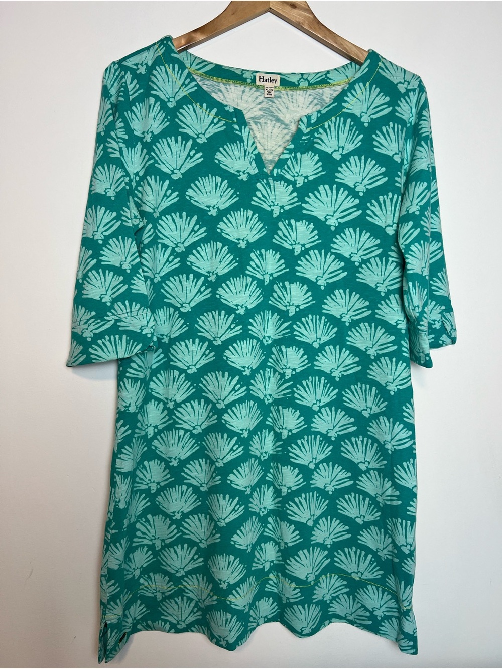 Hatley X-L Batik Shells Peplum Sleeve Dress in Turquoise.